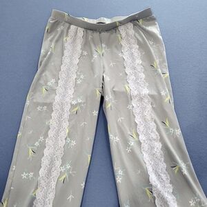 Nanette Lepore Gray and White Lace Trim Pajama Pants / Size Small